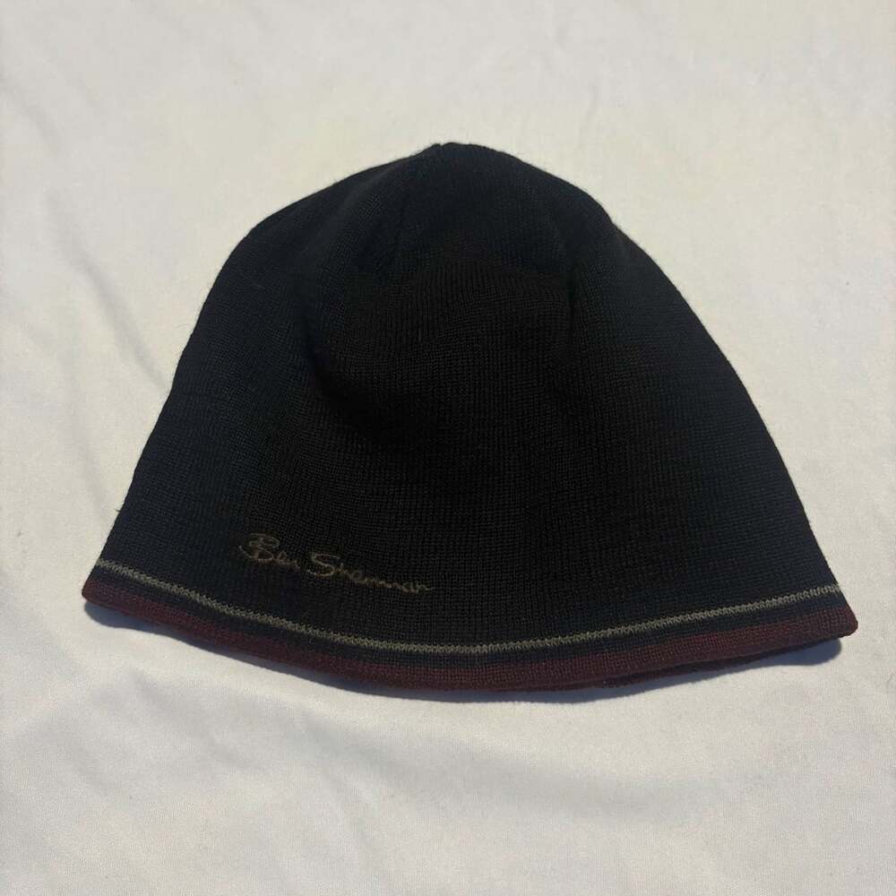 Ben Sherman Mens Knit Beanie Hat Reversible Black Maroon Gray Winter Cap OS